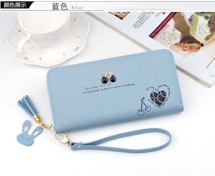 Purse Bags Wallet For Women Ladies Bag Long Pocket Leather กระเป๋าสตางค์ใบยาวแบบซิปรอบ CHERRY มีสายคล้องมือ