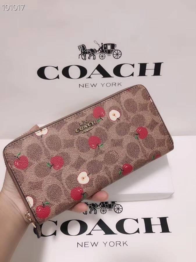 Coach Accordion Zip Wallet In Signature Canvas With Scattered Apple Print