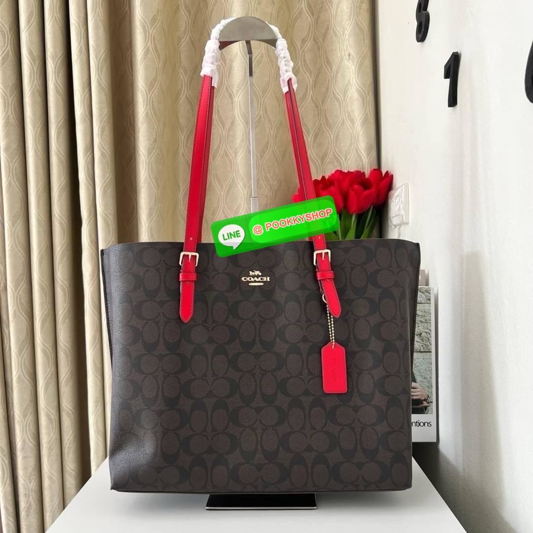 Coach MOLLIE TOTE IN SIGNATURE CANVAS (COACH 1665) กระเป๋าหนังใบเคลือบซิกเนเจอร์และหนังเรียบ ภายในกระเป๋ามัลติฟังก์ชั่น ปิดด้วยซิป ซับในผ้า หูหิ้วพร้อมหูหิ้ว 10 1/4" ช่องเปิดด้านข้าง