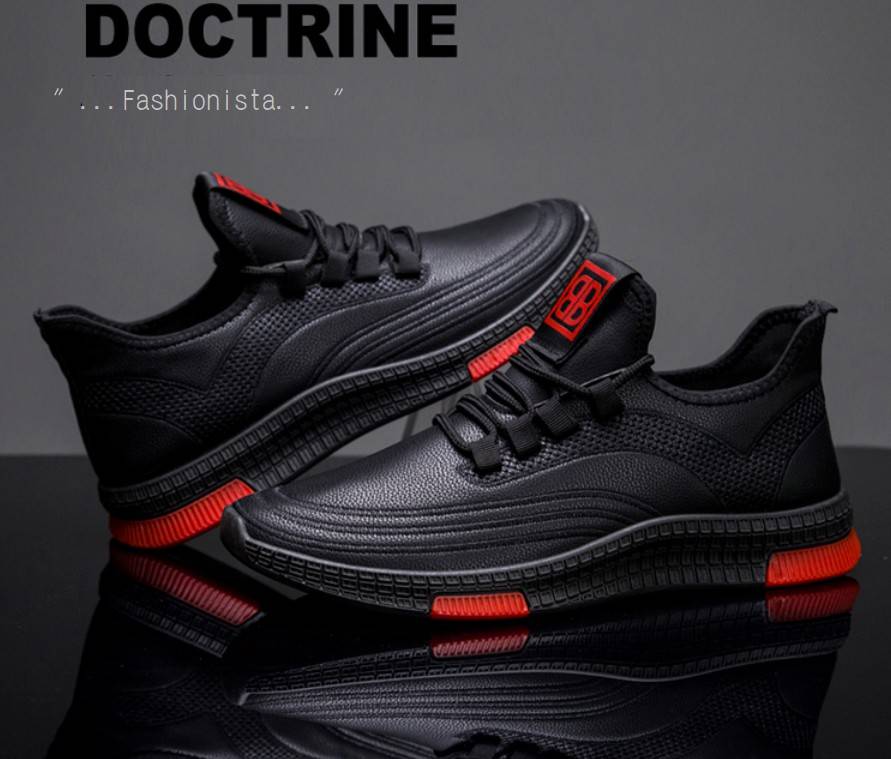 สินค้ามาใหม่ หล่อๆเลยจ้า รองเท้าหนังนิ่มวัสดุเป็นหนัง pu เนื้อนุ่มคุณภาพดี เพิ่มความโดดเด่นด้วยดีไซน์ตัดขอบพื้นและแต่งโลโก้สีแดงลงบนสีดำพื้น สวยสะดุดตามากๆ พื้นผลิตจากยางพาราเดินไม่ลื่น งานเรียบๆแต่ดูดี ทรงกระชับหนังนุ่มไม่บีบกัดเท้าให้รำคาญใจ ใส่สบายเท้า