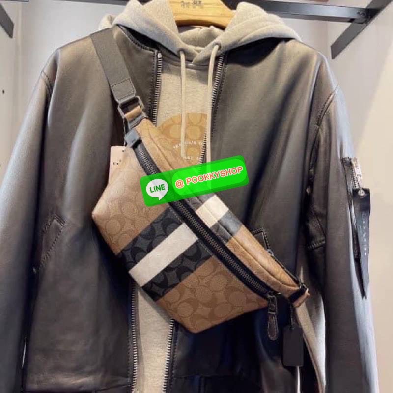 Coach GRADE BELT BAG IN SIGNATURE CANVAS (COACH C1411) Signature coated canvas and refined calf leather| Inside multifunction pocket| Zip closure, fabric lining| Outside zip pocket| Adjustable strap for wear at waist