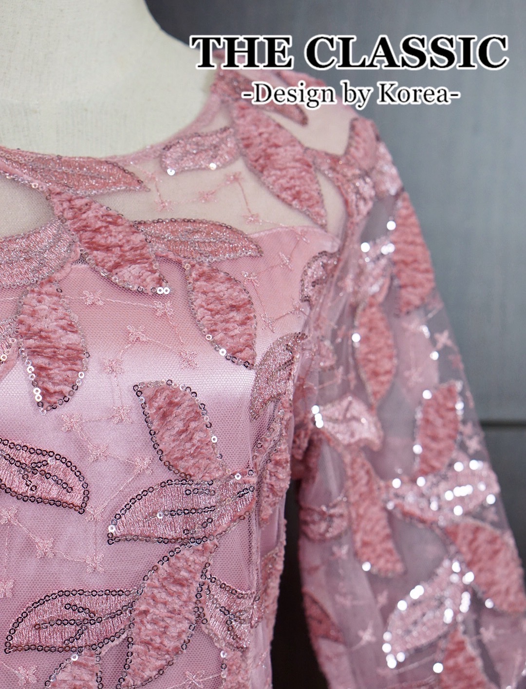 เดรสแฟชั่น เดรสยาวออกงานปักเลื่อม ใช้ผ้าเนื้อดีปักลวดลายใบไม้