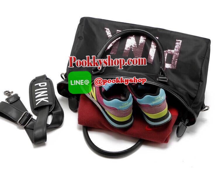 VICTORIA'S SECRET Pink travel bag กระเป๋าเดินทางใบขนาดพอดี แข็งแรงใส่ของได้เยอะ โลโก้ปักเลื่อม PINK สีชมพู