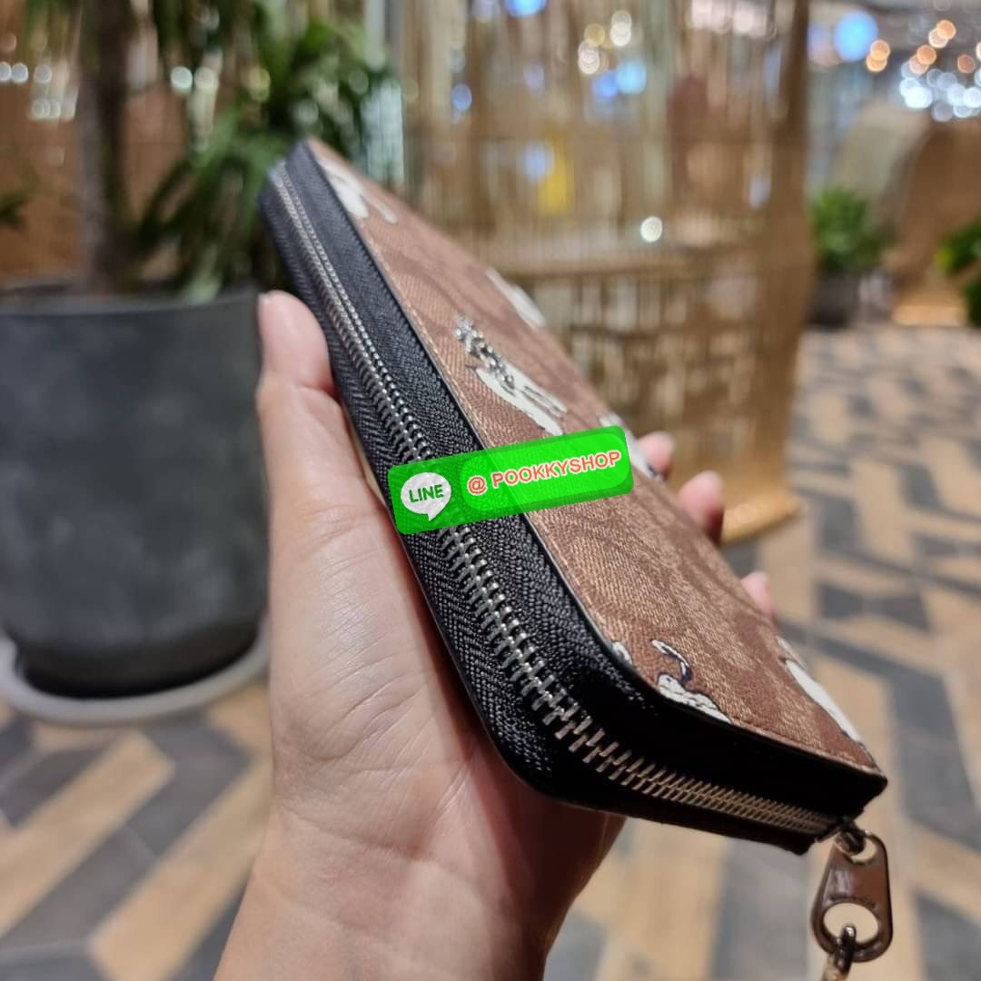 COACH C4596 COACH x PEANUT ACCORDION ZIP WALLET IN SIGNATURE CANVAS WITH SNOOPY PRINT คอลเลคชั่นใหม่ล่าสุด 2IN1 ไปอีก กระเป๋าสตางค์กึ่งคล้องมือ ลายสนูปพี น่ารักน่าใช้ สีคลาสสิค ใช้ได้ตลอดกาลไม่มีตกเทรนด์ วัสดุหนังแคนวาสเคลือบลาย มาพร้อมสายคล้องมือ ถอดออกไ