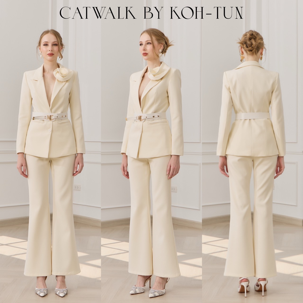 ชุดเซทแฟชั่น กับSet BLAZERปกดอกไม้+เข็มขัด+กางเกงทรงสวย