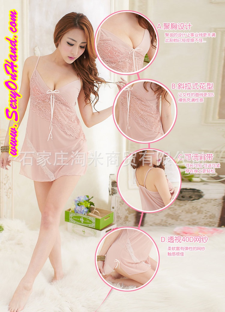ชุดนอนสายเดี่ยว ซีทรู สีนูทเนื้อ ออกโอรส แต่งลูกไม้ซีทรู ช่วงอก เนื้อผ้ามีน้ำหนัก ทิ้งตัว +G-string