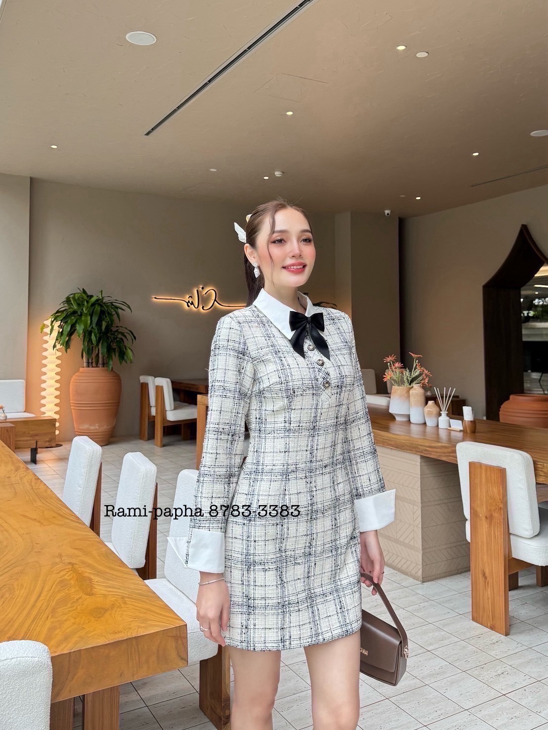 เดรสแฟชั่น เดรสคอปกเนื้อผ้าทวีตผสมดิ้นทองสวยหรูโดดเด่น เนื้อผ้าเกรดพรีเมี่ยม