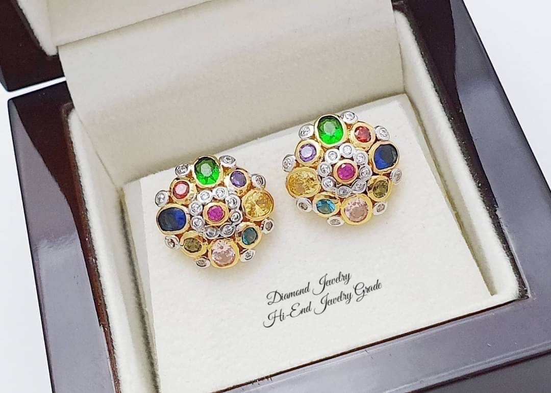 Hi-End Quality !!!! (( Jewelry Grade )) ต่างหูนพเก้า ประดับเพชรพลอย CZ แท้สวยวิ้งทุกเม็ดไร้ที่ติ ของจริงสวยมากๆๆๆนะคะ แม่ค้า confirm ค่ะใส่ออกมาสวยมาก เสริมความสิริมงคลแก่ผู้สวมใส่