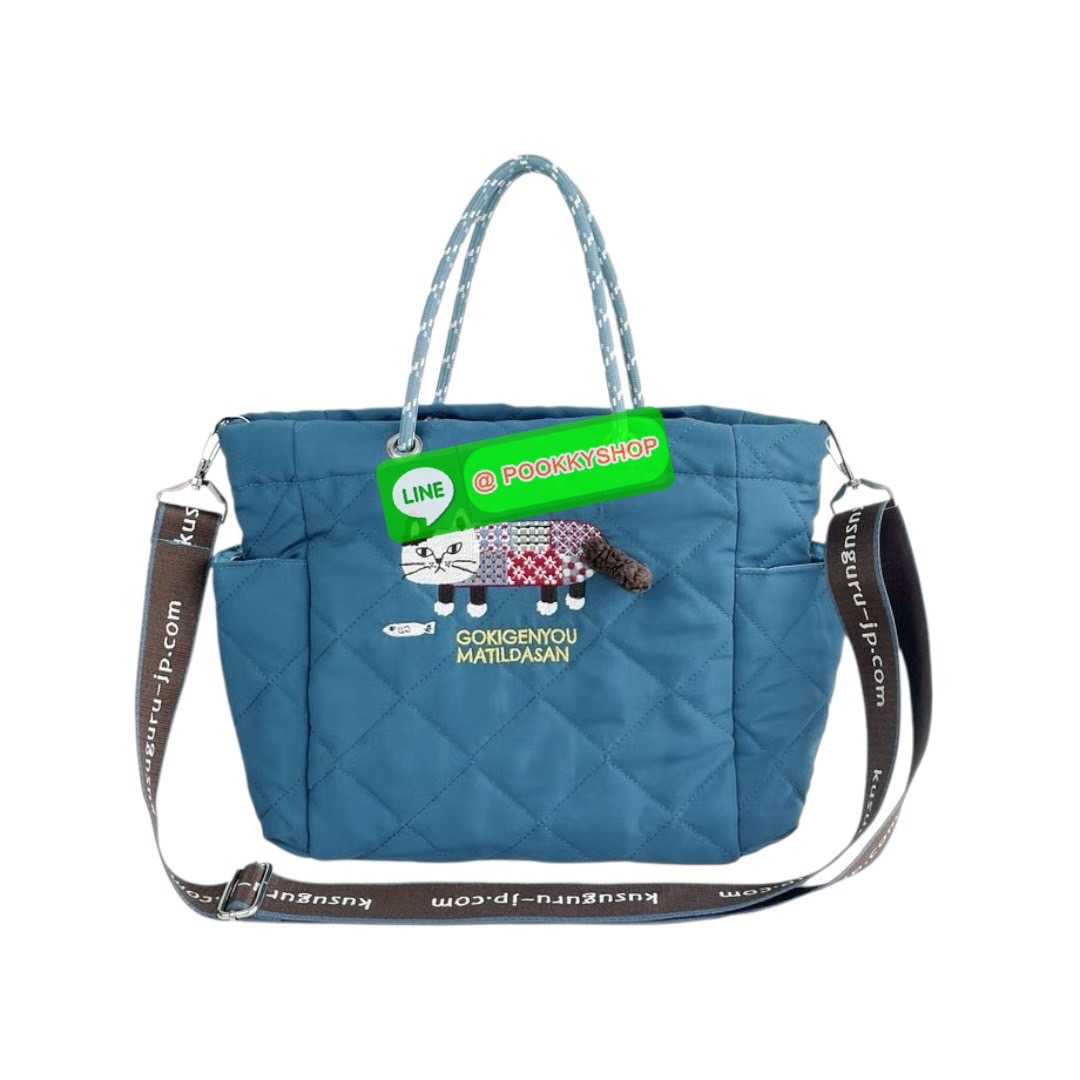 กระเป๋าโท้ท Kusuguru Japan Matilda-san กระเป๋าผ้าโพลีเอสเตอร์แบบสะพายข้างลายแมว Matilda จากคอลเลคชั่น 2025