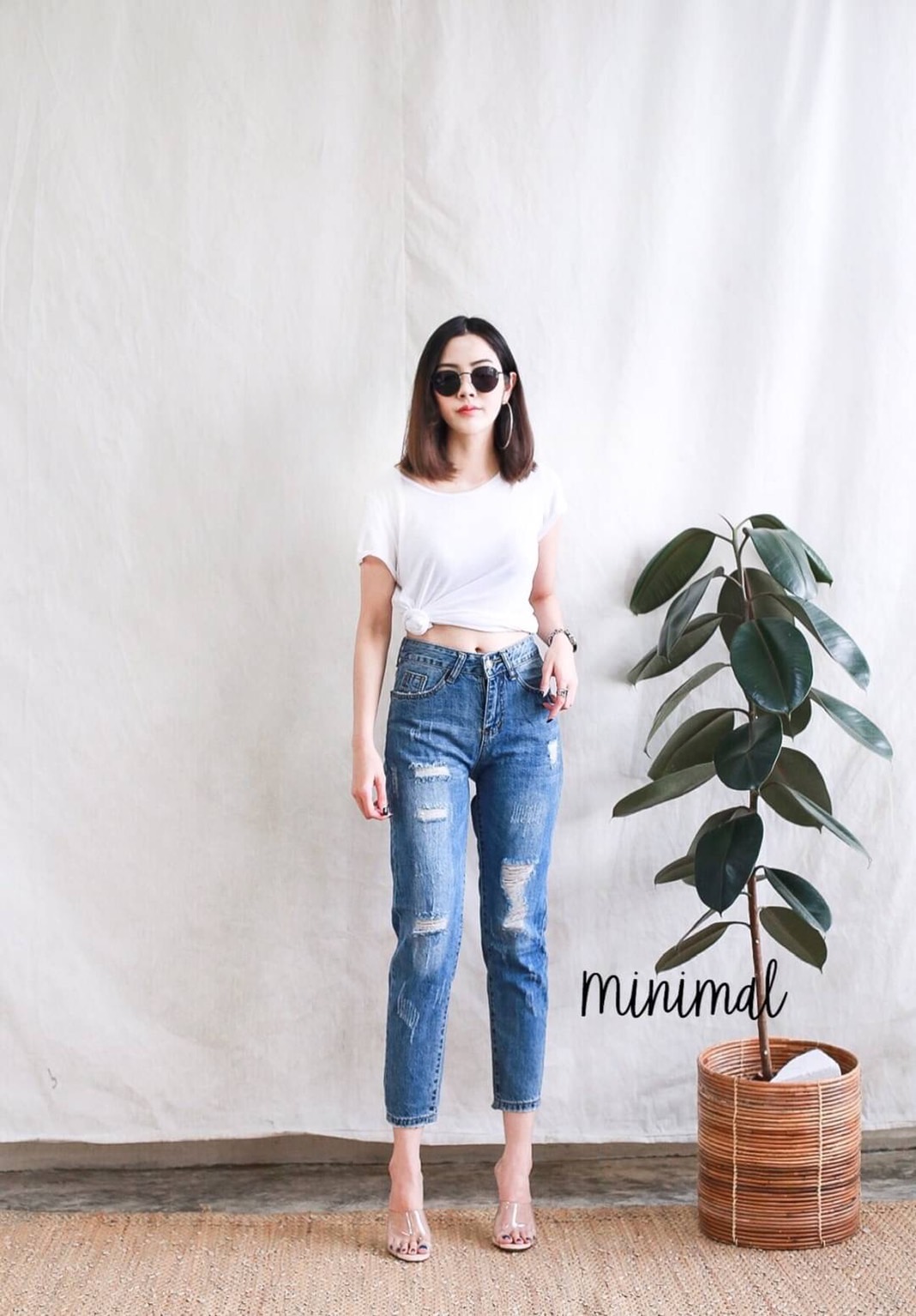 กางเกงแฟชั่น กางเกงยีนส์บอยเฟรนทรงขาเต่อ สียีนส์ฟอกเฟด แต่งขาดเซอร์สวยมาก