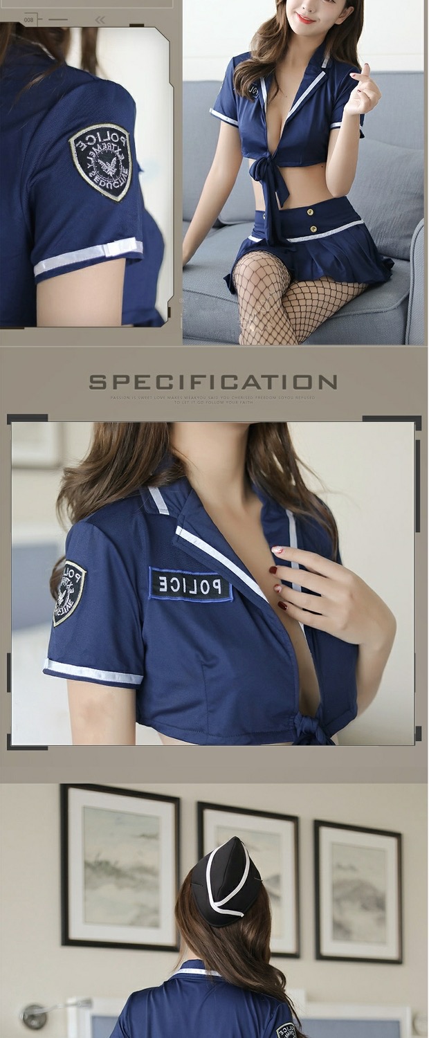 ชุดคอสเพลย์ ตำรวจสาว สีน้ำเงิน ชุดยูนิฟอร์ม กะลาสีเรือ สีน้ำเงิน แต่งเอวลอย กระโปรงจีบพีซ สวย เก๋ สำเนา