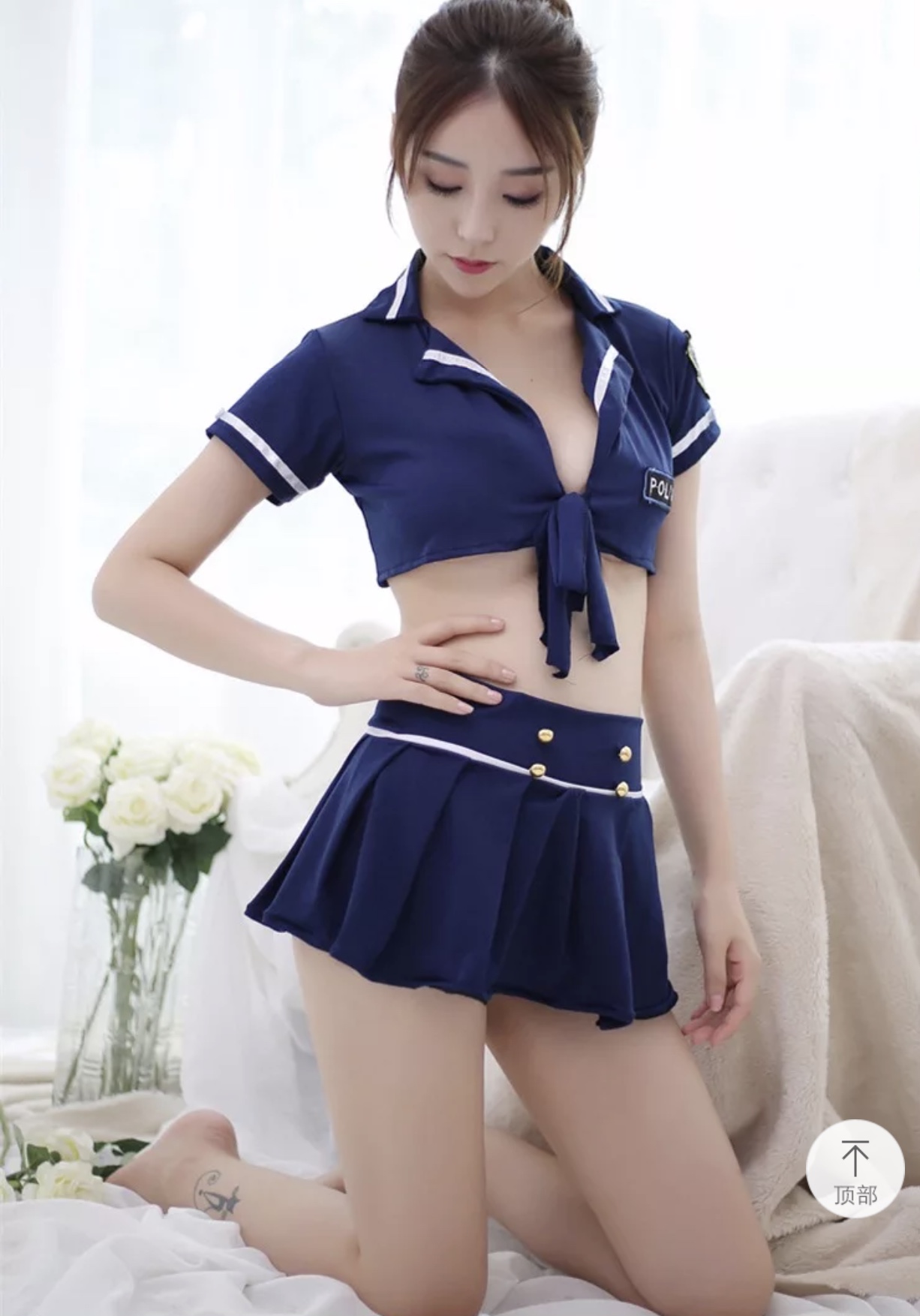 ชุดคอสเพลย์ ตำรวจสาว สีน้ำเงิน ชุดยูนิฟอร์ม กะลาสีเรือ สีน้ำเงิน แต่งเอวลอย กระโปรงจีบพีซ สวย เก๋ สำเนา