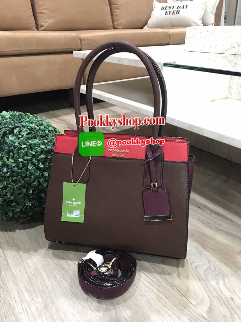 พร้อมส่งรุ่นหายาก! Kate Spade New York Women's Cameron Street Candace Satchel (Apple jelly / Merlot / Mahogany) กระเป๋าถือหรือสะพายหนัง Saffiano สวยอยู่ทรงสไตล์ PRADA รุ่นนี้โดดเด่นที่สี Multicolor สุดชิค ด้านหน้าประดับโลโก้แบรนด์อะไหล่ทอง พร้อมสายสะ