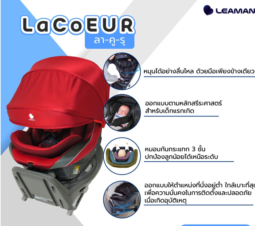 Leaman รุ่น LACOEUR (ลา-คู-รุ) Isofix คาร์ซีทเด็ก แรกเกิด - 4 ปี