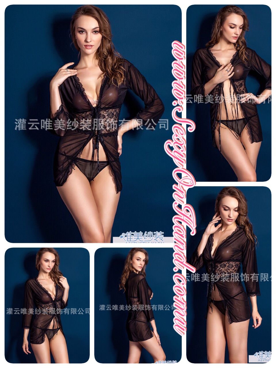 ชุดนอนเซ็กซี่ ชุดคลุมซีทรู ชุดคลุมเซ็กซี่ ผ้าซีทรูสีดำ แต่งลูกไม้ใต้อก ถึงเอว มีสายผูกด้านหน้า แต่งขอบลูกไม้ ขอบแขนเสื้อและชายกระโปรง เนื้อผ้าทิ้งตัว มีน้ำหนัก สวยเซ็กซี่คะ +G-string เข้าชุดคะ