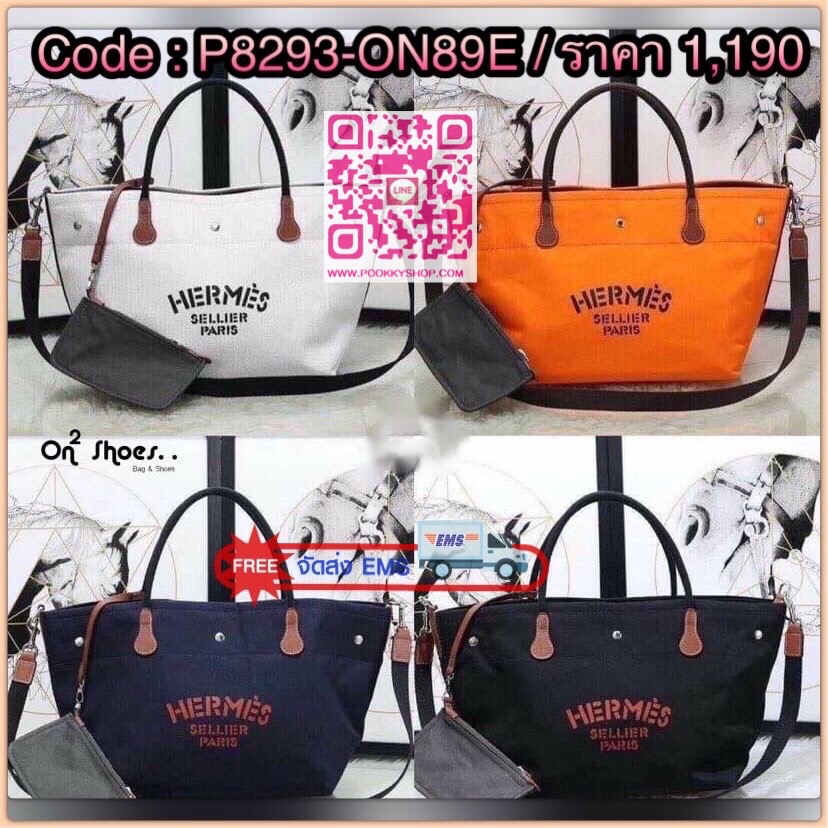 New stock “ HERMÈS “ กระเป๋าสะพายทรงชอปปิง วัสดุแคนวาสขอบเป็นหนัง ซิปปั้ม ปั้มแบรนด์ทุกจุด มีสายยาว พร้อมส่ง 4 สี