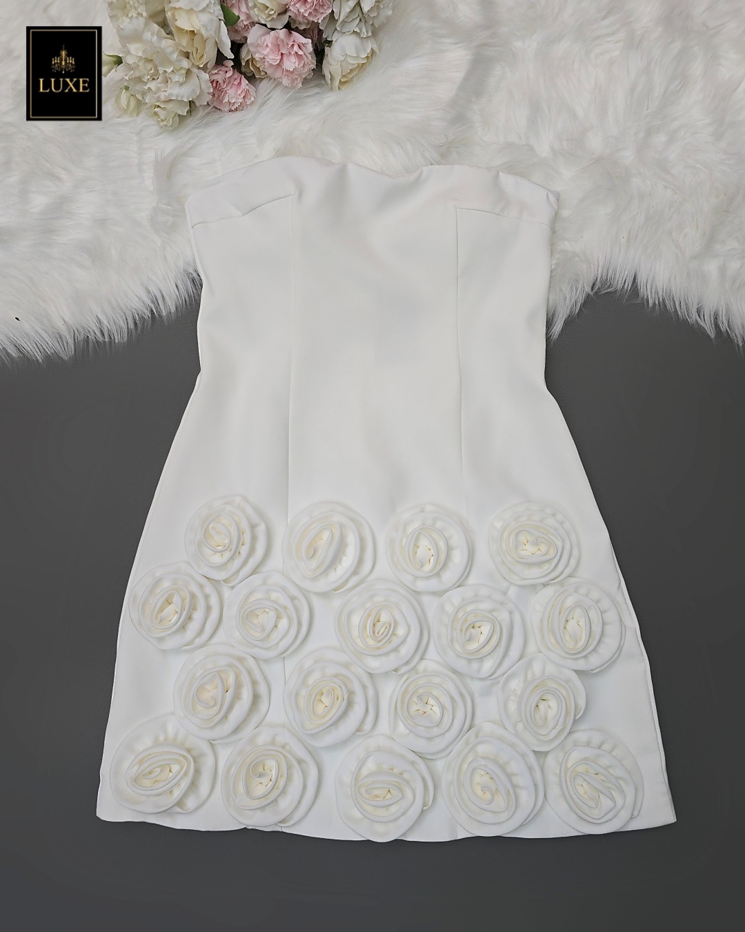 เดรสแฟชั่น เดรสเสื้อเกาะอก กระโปรงทรงเอ ทำจากผ้าฝ้ายผสมโพลีเอสเตอร์ เนื้อนุ่มยืดหยุ่น ใส่สบาย