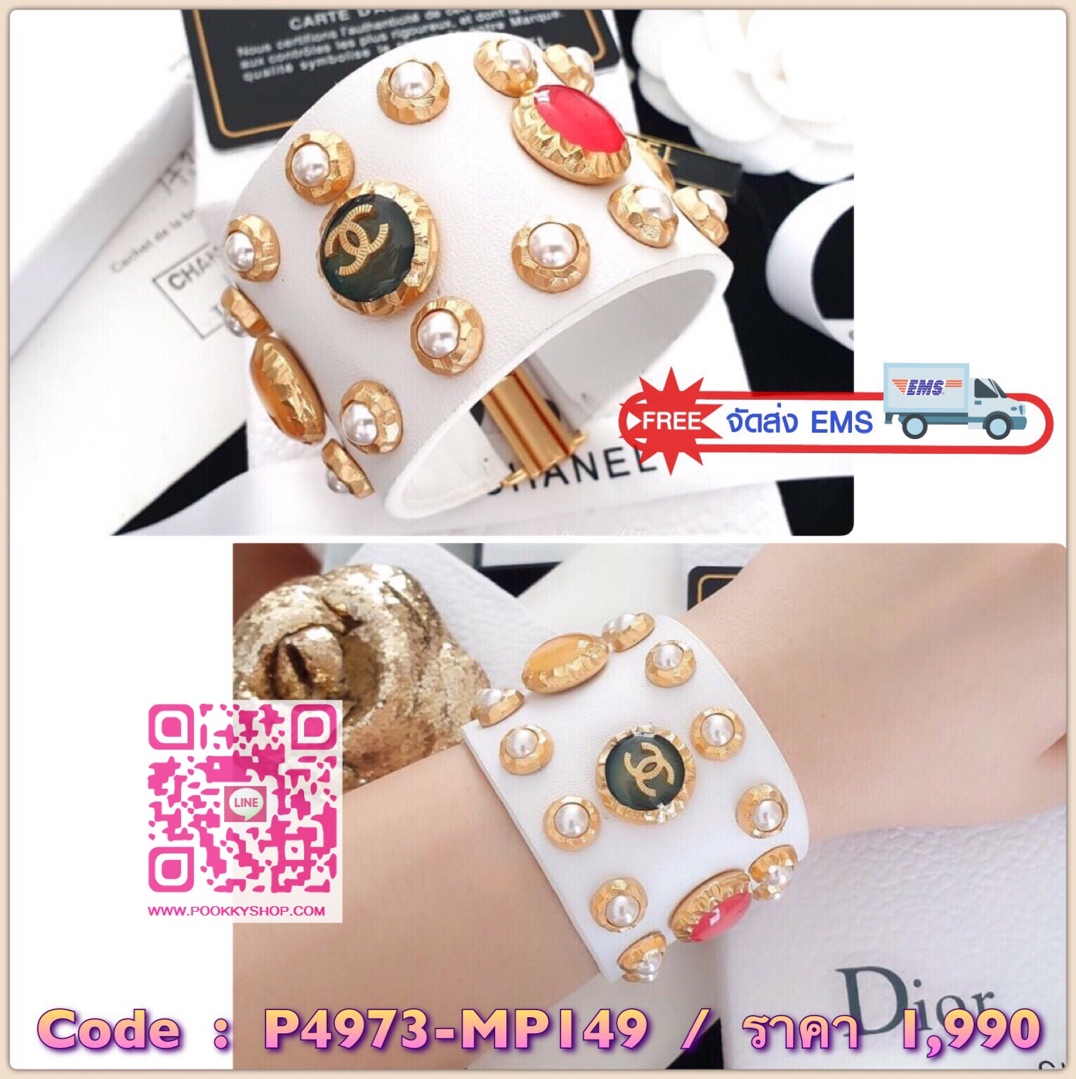 Super Hi-End Quality !!! ((งาน 1:1 เกรดดีที่สุดในท้องตลาด)) **งานหนังแท้ทั้งเส้น อะไหล่ทอง** Chanel Cuff รุ่นใหม่ล่าสุดชนช็อปค่ะ ตัวกำไลทำจากหนังแท้เกรดคุณภาพ top premium งานสวยมากกกกก ขอบอก สาวกชาแนลพลาดไม่ได้ค่ะ ตัวกำไลมีน้ำหนักน้า ไม่เบาก๊องแก๊งเหมือนง