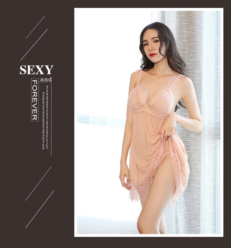 ชุดนอน เดรสซีทรู สีพีช แต่งลูกไม้ซีทรู เนื้อผ้าสวย ทิ้งตัว คุณหนูมากๆคะ