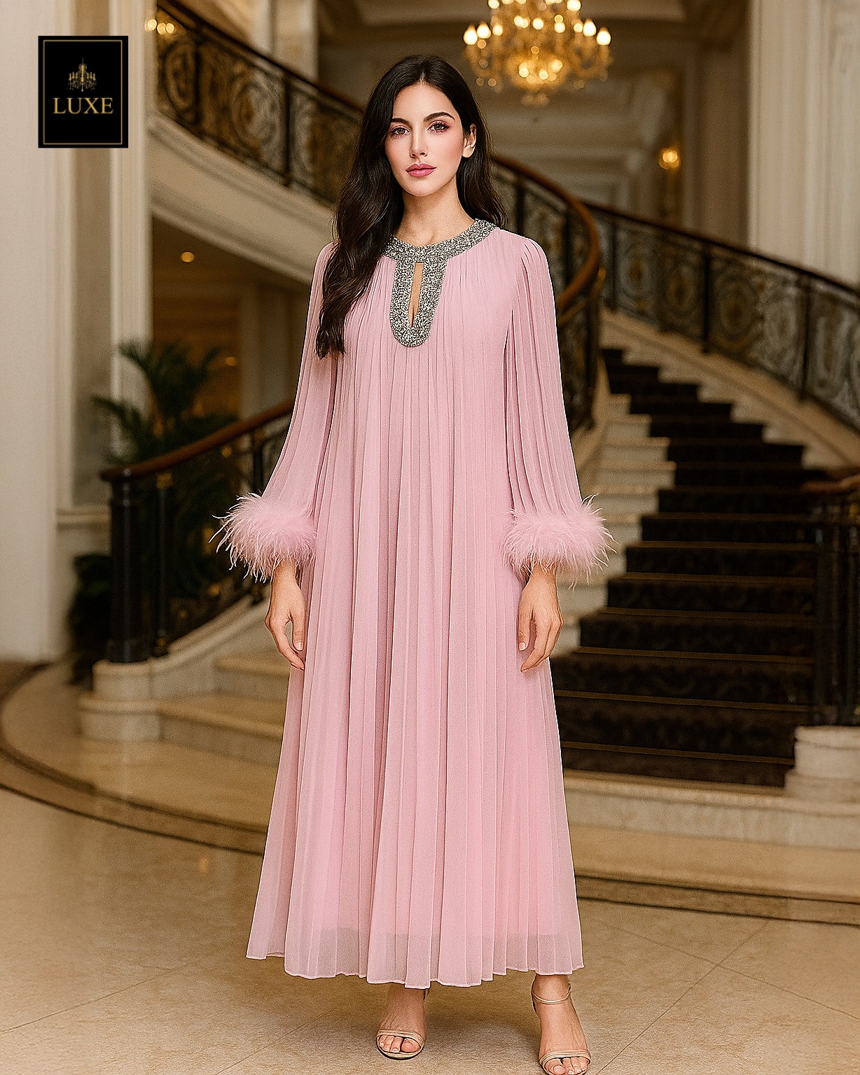 เดรสแฟชั่น เดรสแขนยาว กระโปรงบานตัวปล่อย คัตติ้งประณีต กรุยกราย