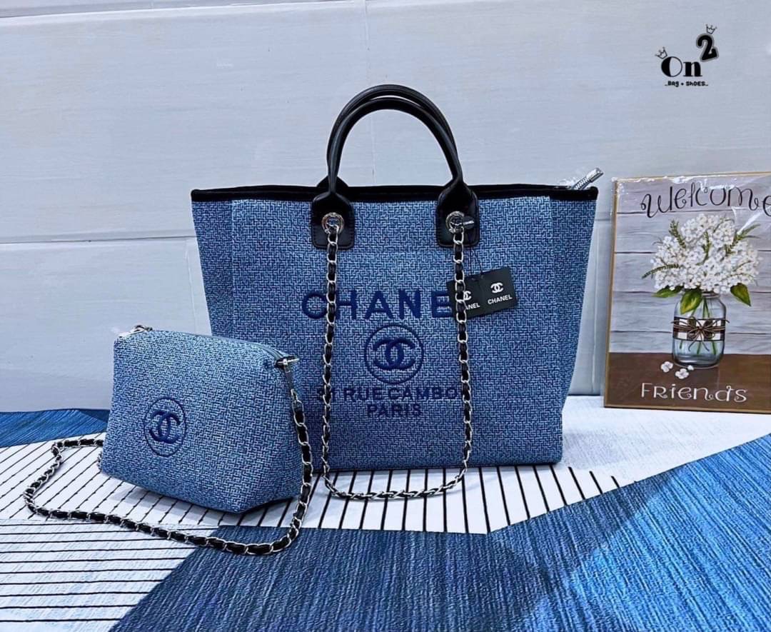 Chanel Bag Chanel ทรง tote ผ้าทวิตหน้าปักโลโก้แบรนด์ ใบใหญ่จุของได้เยอะ สาวๆนักช้อปห้ามพลาดน้า