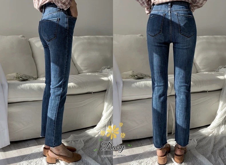 กางเกงแฟชั่น กางเกงยีนส์ทรงขากระบอกสกินนี่ ผ้ายีนส์ยืด แพทเทิร์นเรียบหรูใส่แมท์ง่าย