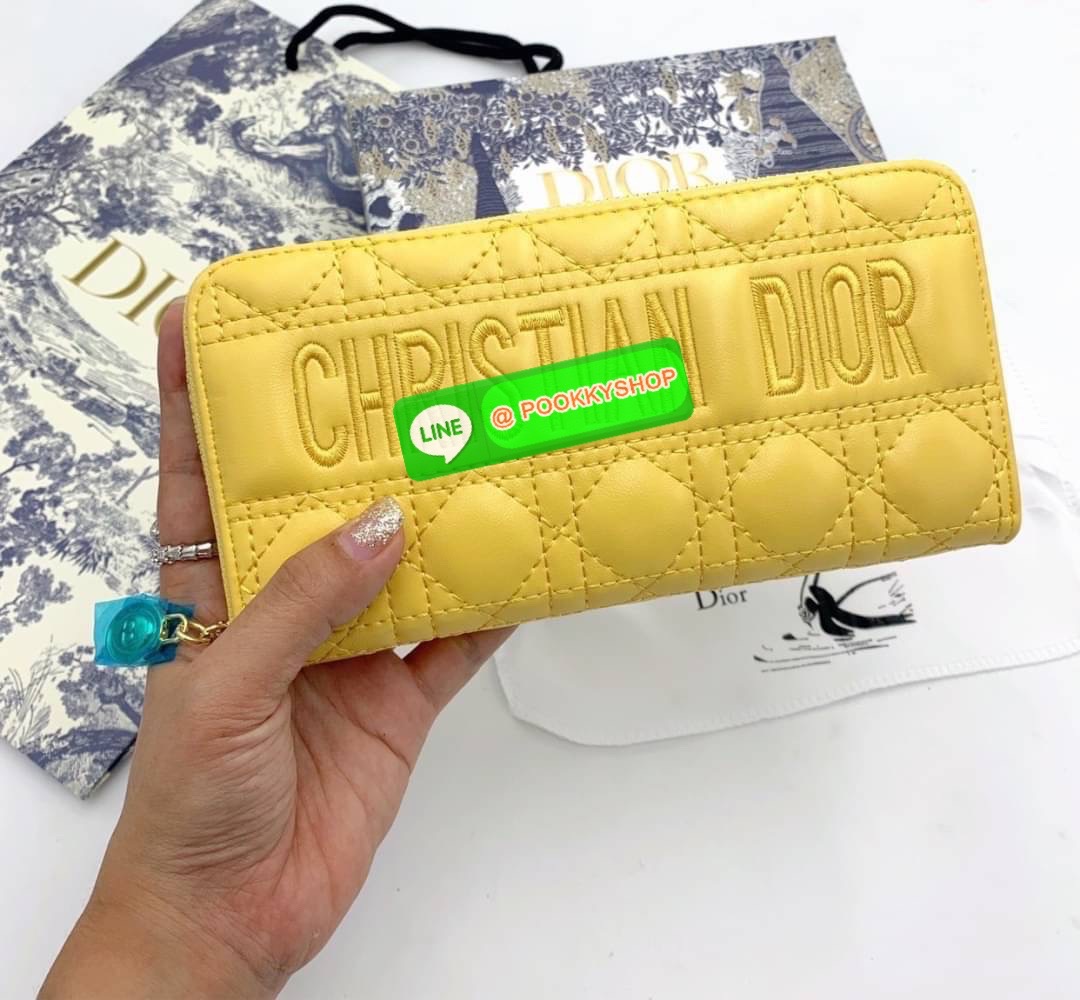 DIOR LONG WALLET 7.5” signature on the front compartments card slots patch pockets zipped pocket