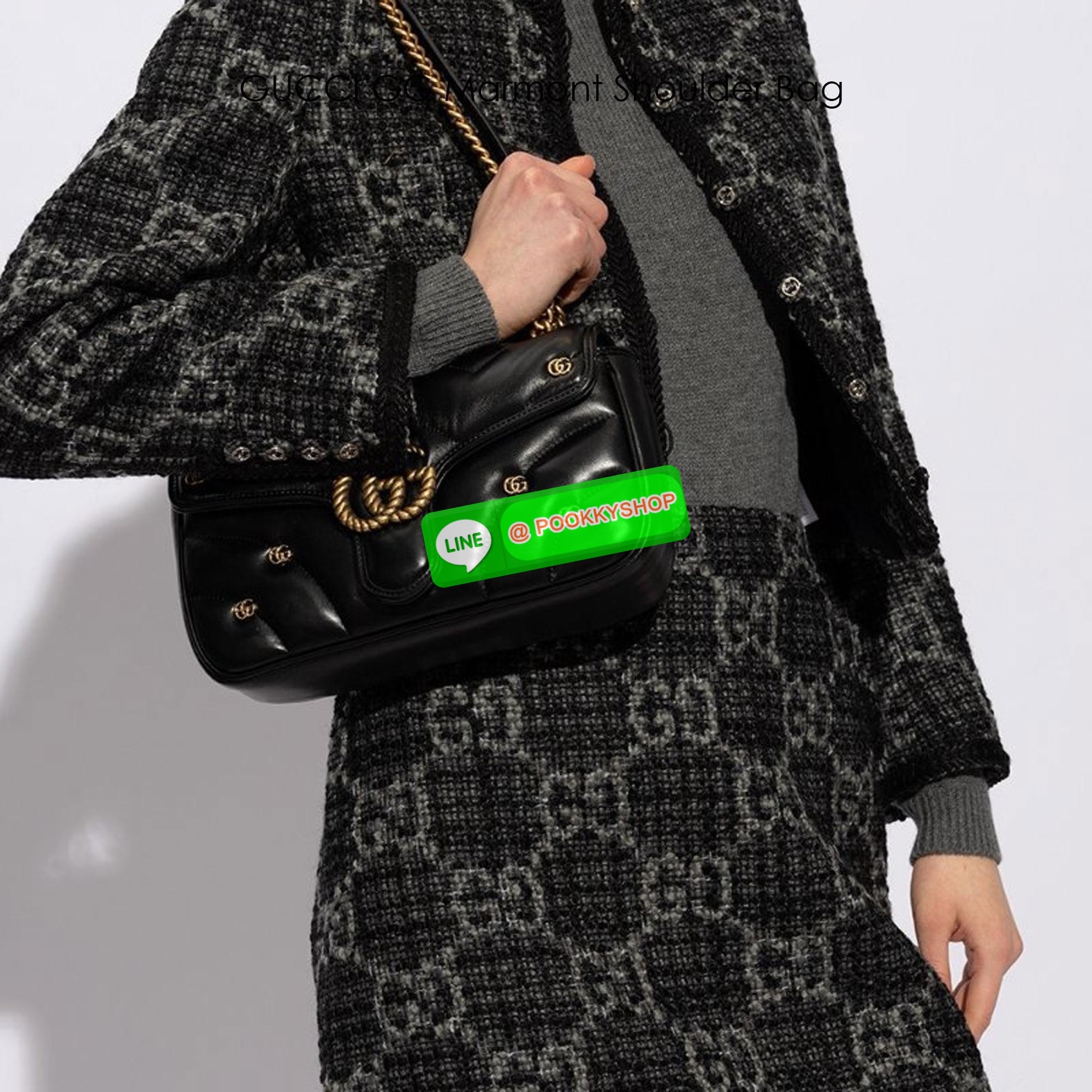 GUCCI GG Marmont Shoulder Bag with monogram-plaque กระเป๋าสะพายรุ่นคลาสสิค ดีไซน์ใหม่ ตกแต่งโลโก้ GG เต็มใบ เพิ่มความลูกคุณลักชูไปอีก สีสวยขับผิว ดูแพง อัพลุคได้สบายๆ เป็นไอเท็มที่ใช้เป็น everyday bag ได้เลย ใบนี้ต้องแนะนำเลยจ้า