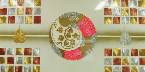 ภาพวาด แปะทองคำแท้ ใบโพะิ์เงินทอง ขนาดกว้าง120x60ซม