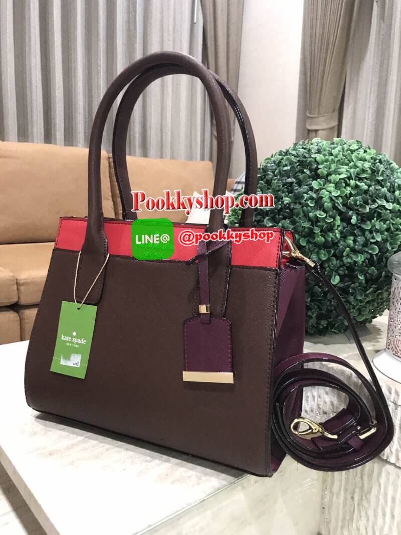 พร้อมส่งรุ่นหายาก! Kate Spade New York Women's Cameron Street Candace Satchel (Apple jelly / Merlot / Mahogany) กระเป๋าถือหรือสะพายหนัง Saffiano สวยอยู่ทรงสไตล์ PRADA รุ่นนี้โดดเด่นที่สี Multicolor สุดชิค ด้านหน้าประดับโลโก้แบรนด์อะไหล่ทอง พร้อมสายสะ