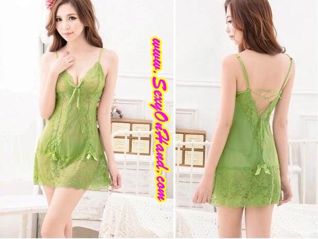 ชุดนอนเซ็กซี่ ชุดนอน ซีทรู แต่งลูกไม้ ชุดสายเดี่ยว ลูกไม้ซีทูสีเขียวอ่อน แต่งลูกไม้ด้านหน้า และชายกระโปรง ด้านหลังแต่งริบบิ้น ร้อยสลับแบบเก๋ๆ เพื่อเพิ่มความยืดหยุ่นตามสัดส่วนคะ สีหรูๆ คุณหนู จร้า+ G-string
