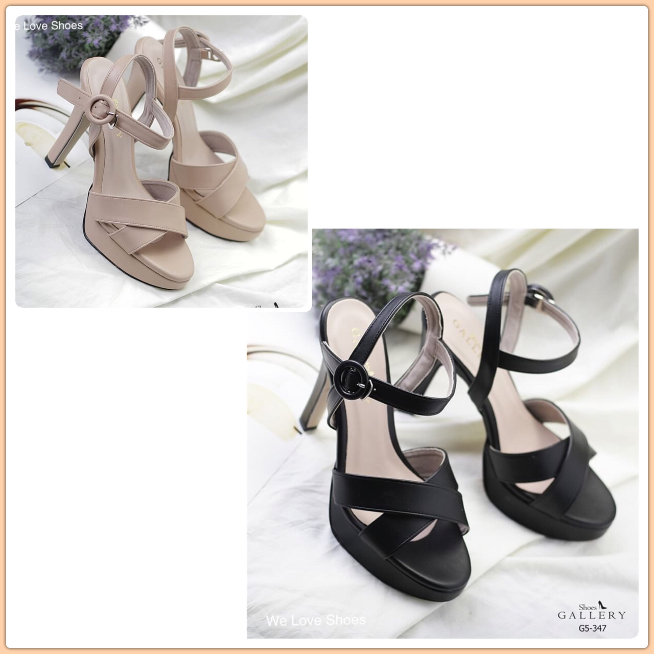 พร้อมส่ง รองเท้าส้นสูง รัดข้อเท้าด้วยตะขอเกี่ยว งานสวยมาก ส้นสูง 5 นิ้ว เสริมหน้า 1 นิ้ว ใส่แล้วสวยดูดีสุดๆ