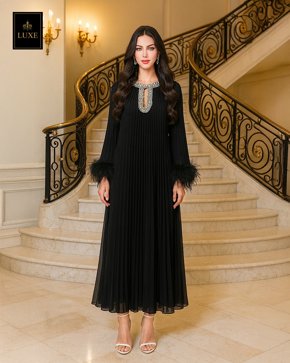 เดรสแฟชั่น เดรสแขนยาว กระโปรงบานตัวปล่อย คัตติ้งประณีต กรุยกราย