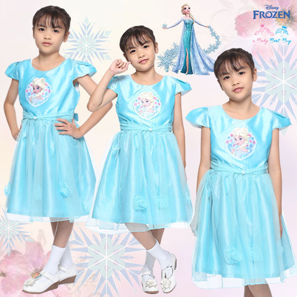 (4-6-8-10 ปี) ชุดเดรสราตรีคอกว้างสีฟ้า แขนสั้น ลายเจ้าหญิงเอลซ่า ดิสนีย์แท้ ลิขสิทธิ์แท้ (สำหรับเด็ก4-6-8-10 ปี)