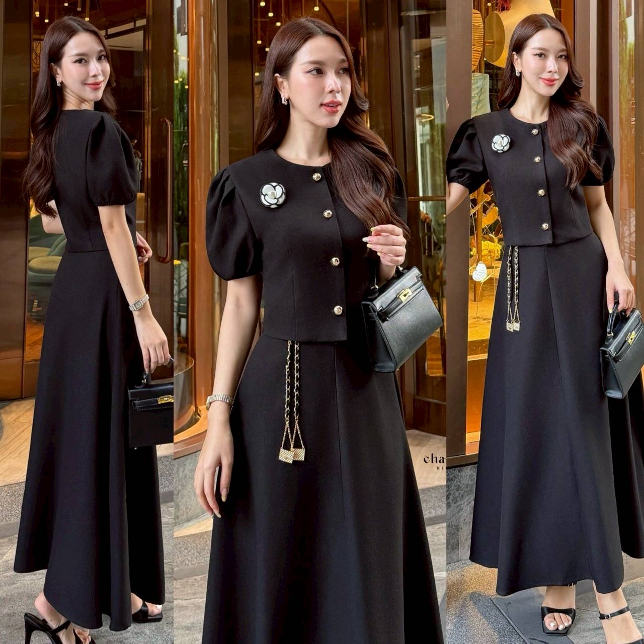 สวยหรู ลุคคุณหนูสุดดกับเซ็ทเสื้อแขนตุ๊กตาน่ารักมากกกกตกแต่งด้วยกระดุมจริงอะไหล่สีทอง ความยาวเสื้อรับกันกับกระโปรงพอดี กระโปรงเป็นซิป เอวสูงน๊าา ใช้ผ้าอัดกาวอย่างดี ที่สำคัญมีซับในเป็นผ้าซาตินให้อีกชั้น รับรอบว่าเย็นสบายความยาวกำลังดีเลยค่า เพิ่มความกิมมิค