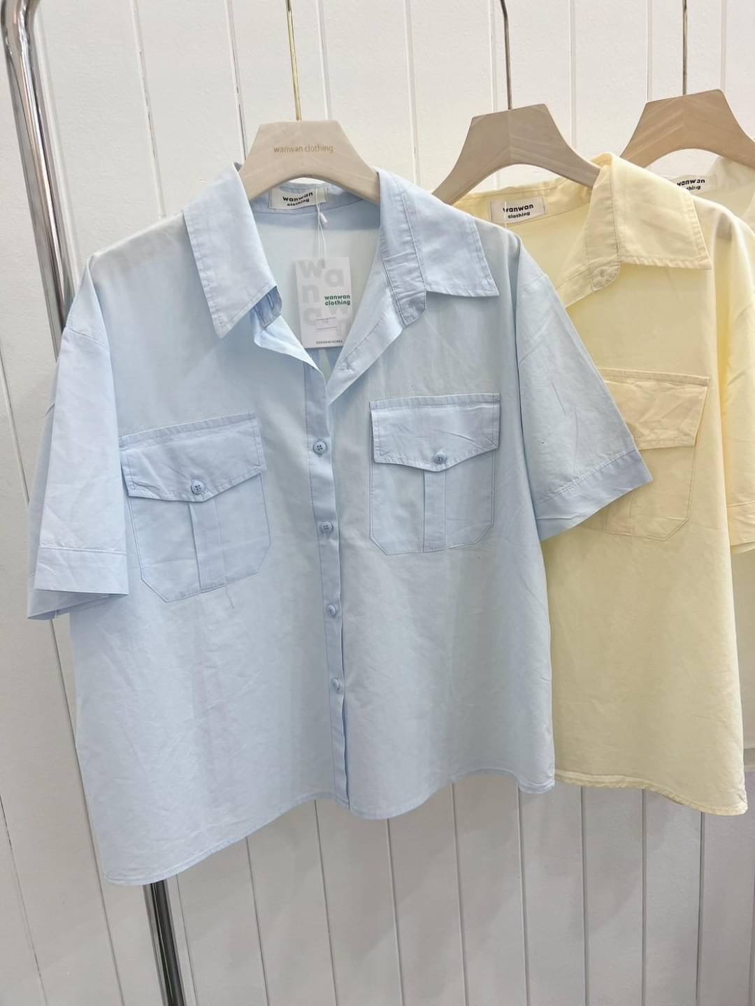 เสื้อแฟชั่น เชิ้ตสไตล์เกาหลี ดีเทลกระเป๋าหน้าแต่งกระดุมเท่ห์ๆ