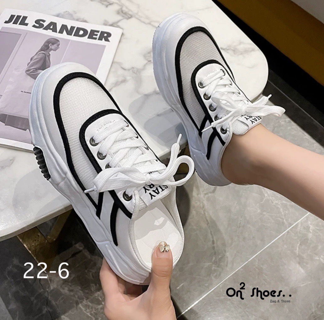 New‼️รองเท้าผ้าใบแฟชั้นสไตล์แบรนด์ รองเท้าผ้าใบเปิดส้น ส้นสูง 2.5" สวยเทห์ เปะปังมากงานสวยล้ำไม่ซ้ำใคร งานจริงใส่สวยมากใส่ง่าย งานดี วัสดุเกรดดีทุกชิ้นค่ะ