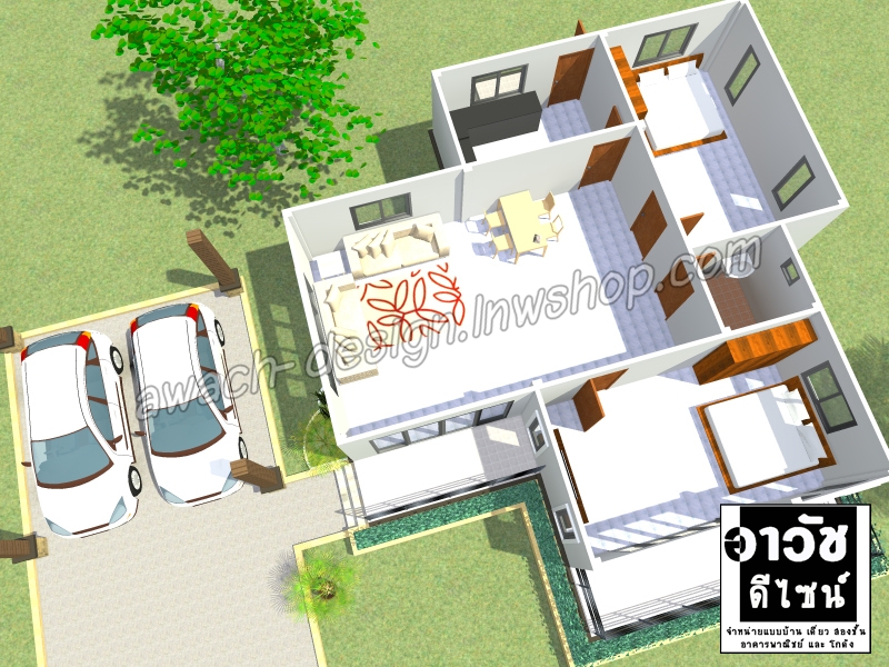 B118 แบบบ้านชั้นเดียว 2 ห้องนอน