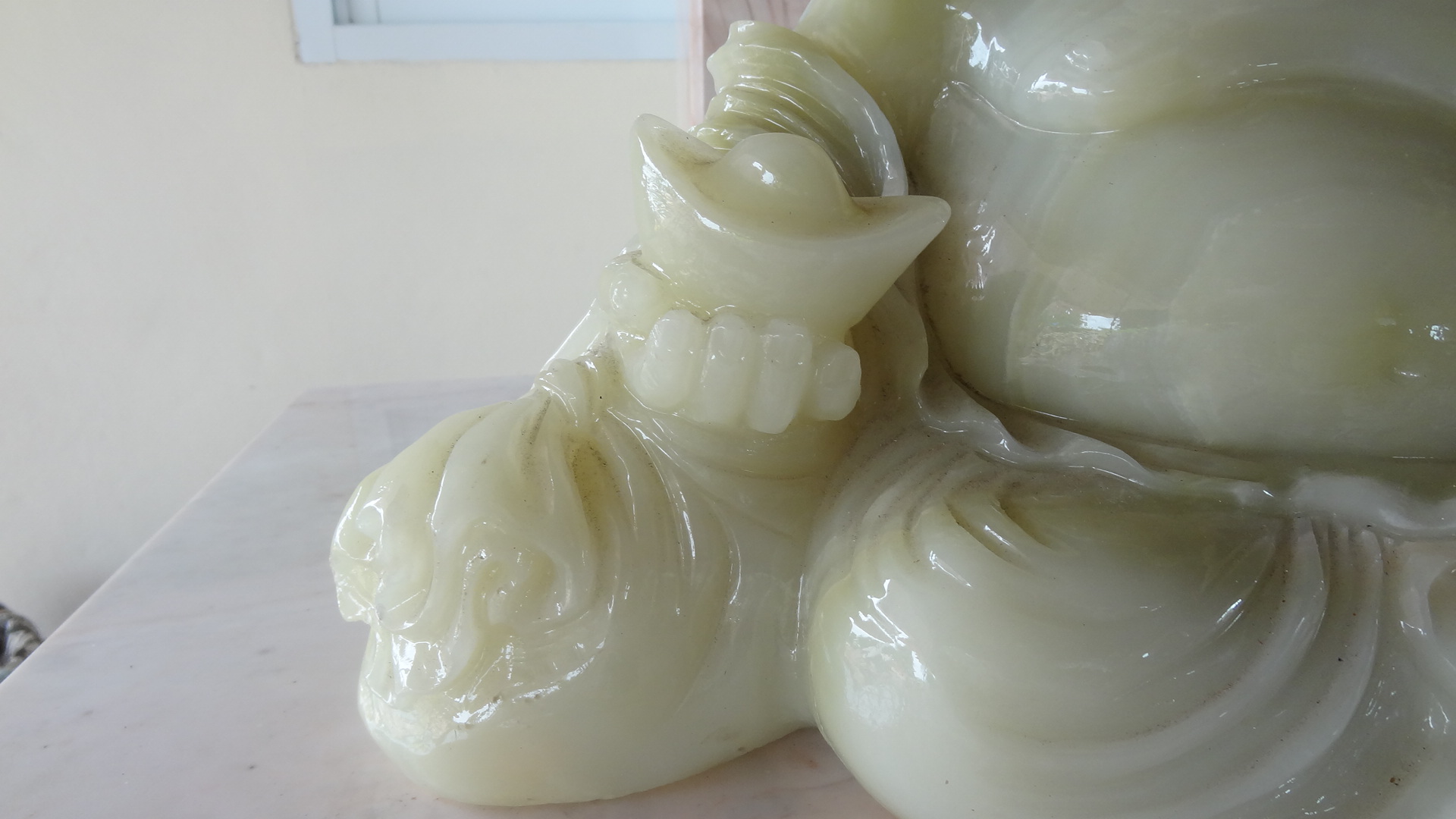 สังกัจจายน์ หินอ่อนหยก สีเขียว ขนาด กว้าง 40 สูง 35 เซนติเมตร