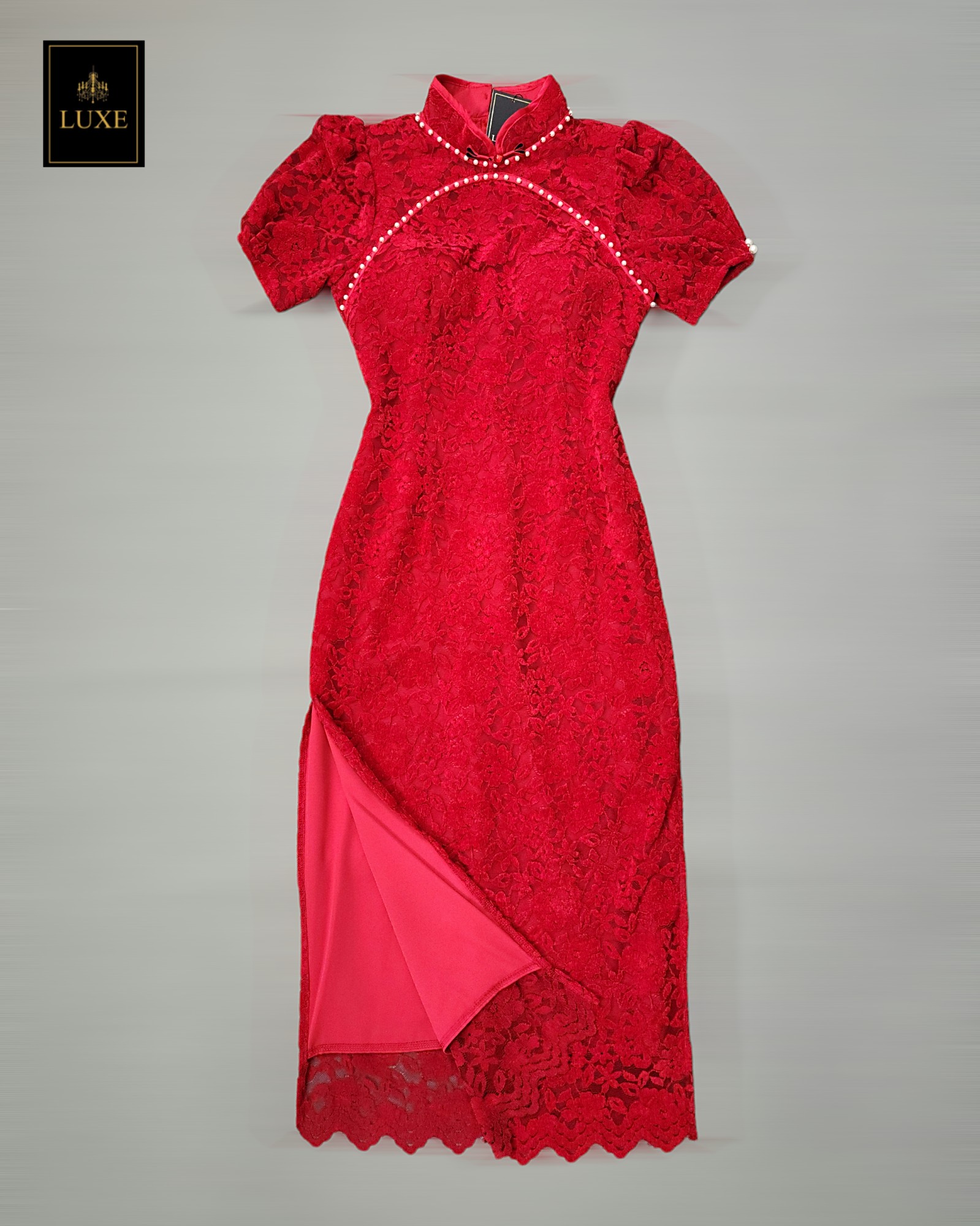 เดรสแฟชั่น เดรสกี่เพ้าแขนตุ๊กตา แพทเทิร์นสวยเข้ารูป ดีเทลแต่งคอเสื้อด้วยมุก