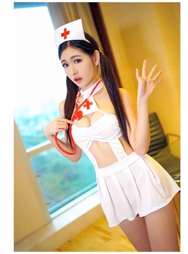 ชุดเดรสขาว นางพยาบาลสีขาว แต่งเว้า สวยเปรี้ยวเซ็กซี่มากๆคะ