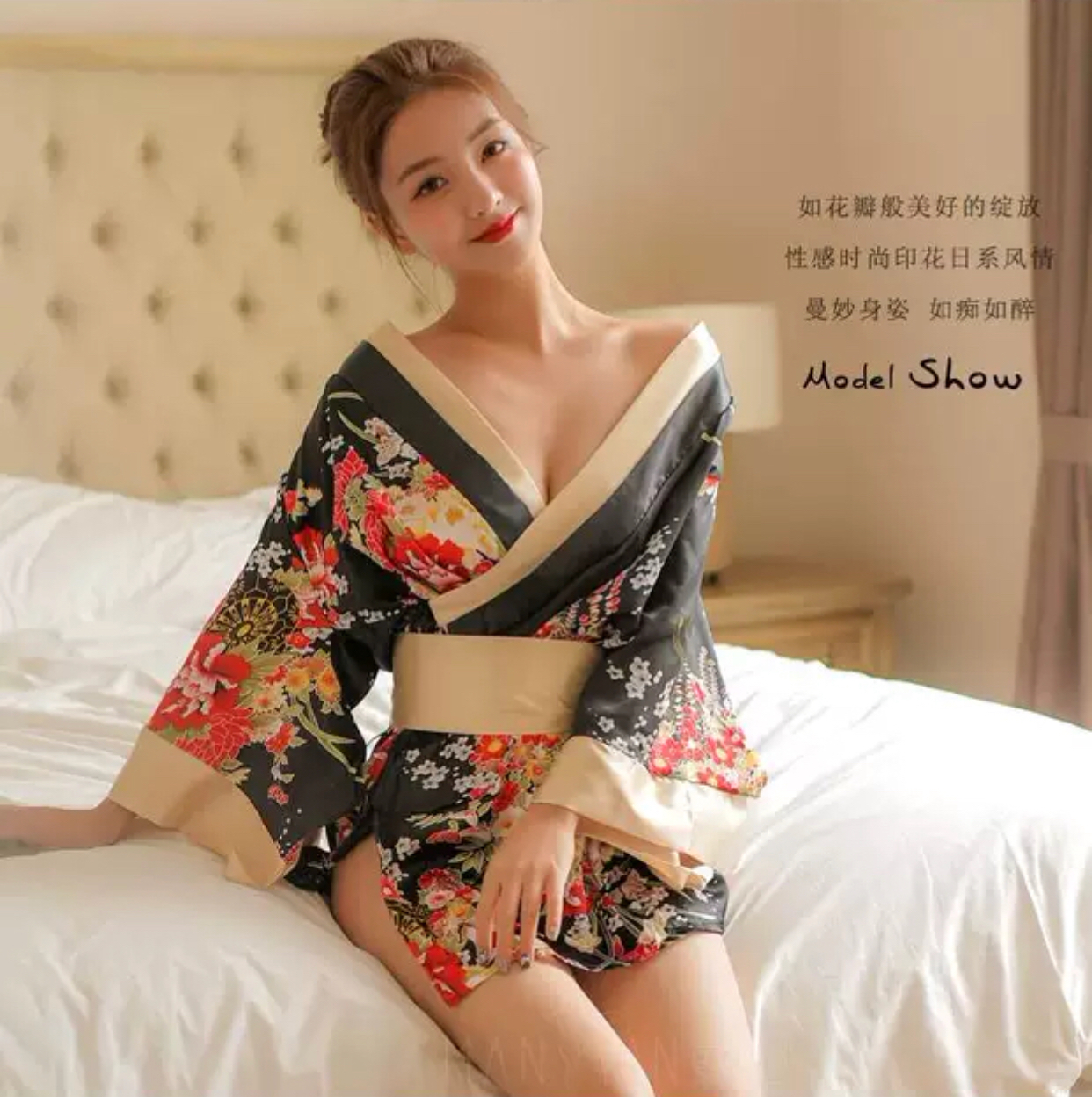 ชุดกิโมโน ซากุระ สีทอง ดำ แต่งสายคาด โบว์สำเร็จรูป สำเนา สำเนา