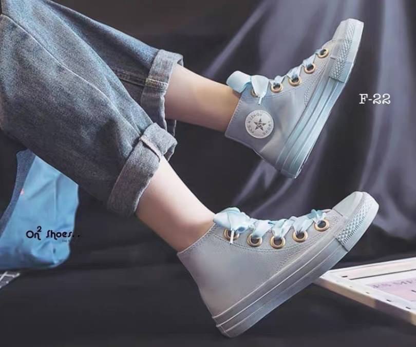 รองเท้าผ้าใบหุ้มข้อสไตล์แบรนด์ สายผูกโบว์ งานน่ารักเกาหลีมากกก มี 3 สี