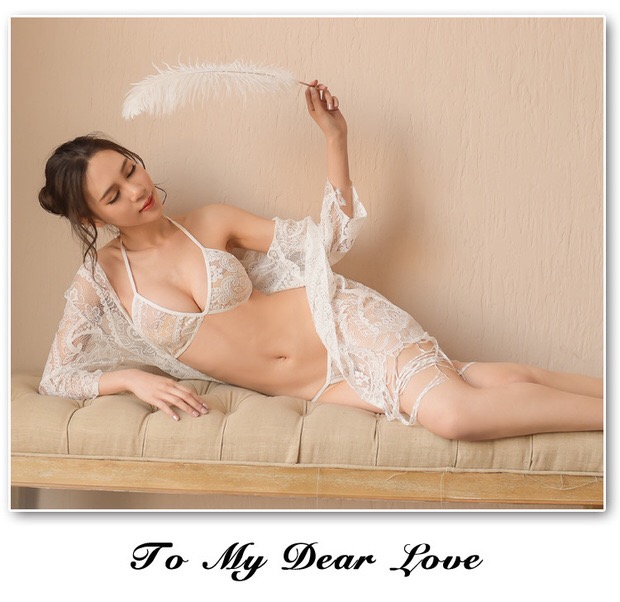 ชุดคลุมเซ็กซี่ ชุดคลุมซีทรู + Bikini set สีขาว สวยหรู แต่งชาย พู่ระย้า เซ็กซี่มากๆคะ สำเนา