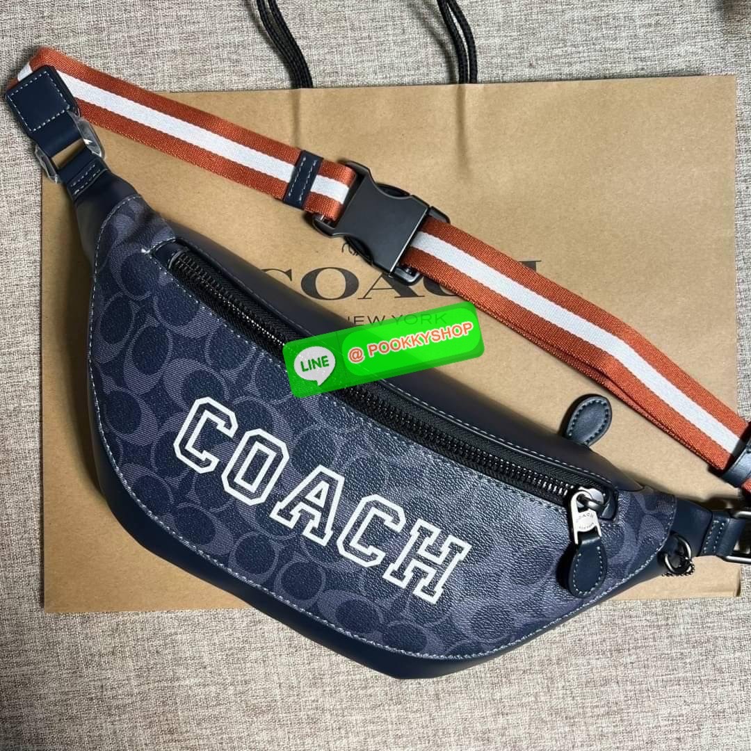 Coach Warren Belt Bag In Signature Canvas ( CB912 )With กระเป๋าคาดอก/เอว Coach Warren ในแคนวาสซิกเนเจอร์พร้อม ผ้าใบเคลือบซิกเนเจอร์และหนังลูกวัวอย่างดี ภายในกระเป๋ามัลติฟังก์ชั่น ปิดซิป ซับในผ้า กระเป๋าซิปด้านนอก สายปรับได้ ยาว 34 1/2" ใส่ได้เอว