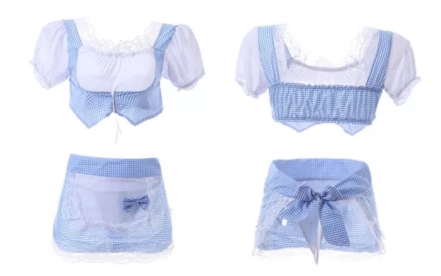 ชุดเมทสาว แสนสวย คอสเพลย์ ชุดสาวใช้ สุดเซ็กซี่สีฟ้าขาว +ผ้าคาดหัว และผ้ากันเปื้อน ในตัว สวยเก๋ น่ารักมากคะ