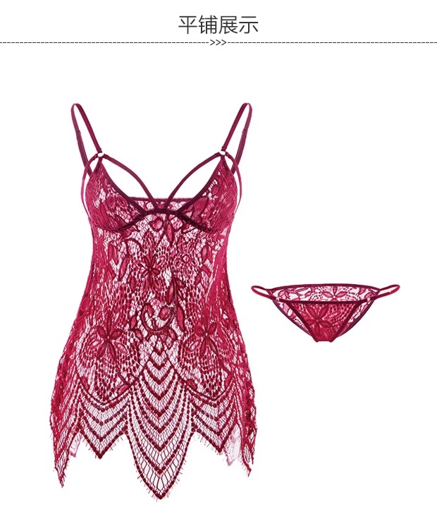 ชุดนอนเซ็กซี่ ชุดนอนแต่งฉลุลูกไม้ สีแดง เนื้อผ้าทิ้งตัว สวยหรูมากคะ