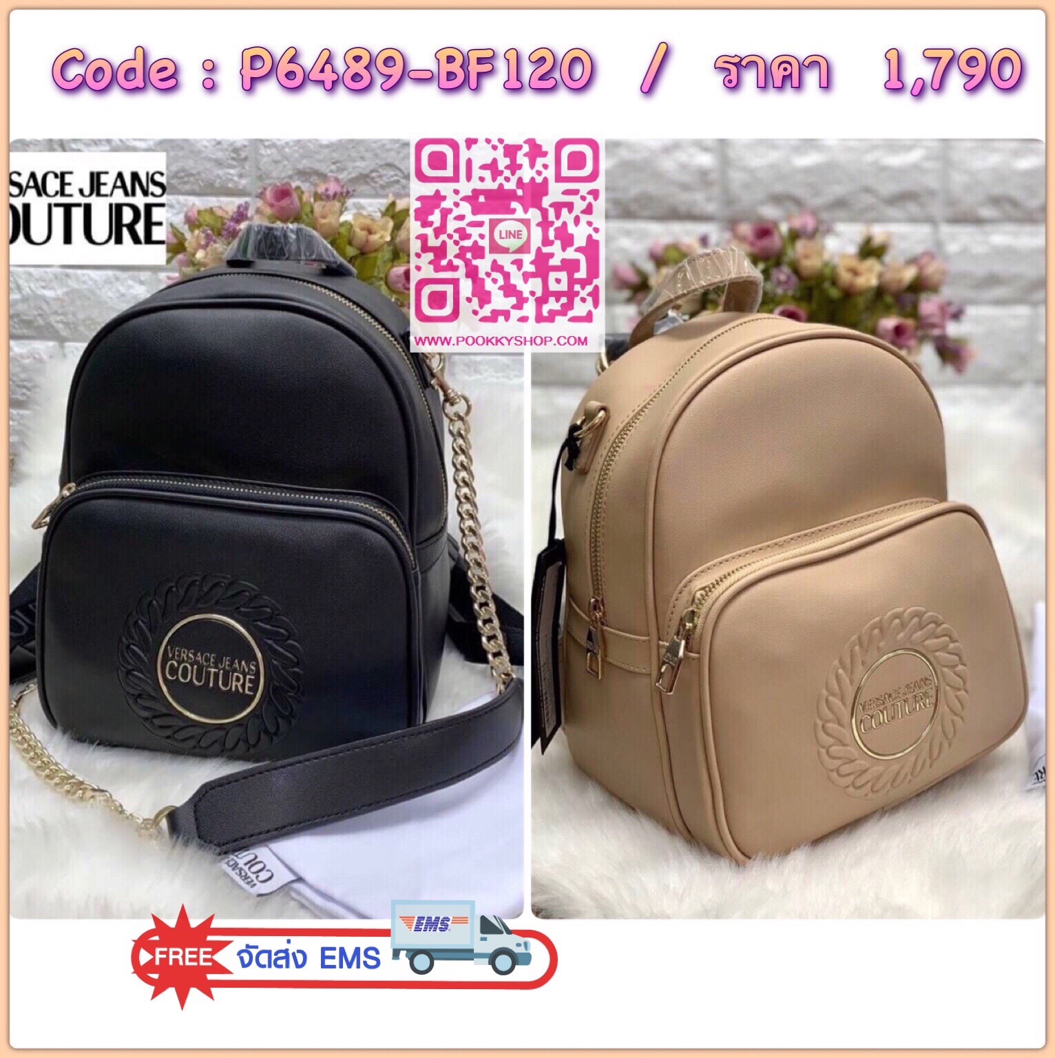 New arrival !! VERSACE JEANS COUTURE CHAIN-EMBOSSED BACKPACK 2019 กระเป๋าสะพายหลัง//สะพายไหล่ได้ด้วยคะ วัสดุหนังเรียบ หนังดีนิ่มมือมากๆค่ะ ด้านหน้ามีโลโก้แบรนด์ พร้อมช่องซิปขนาดกลางใส่ของค่ะ เปิดปิดช่องหลักแบบซิป ภายในโล่ง มีช่องซิปและช่องเล็กให้ใส่ของจุก