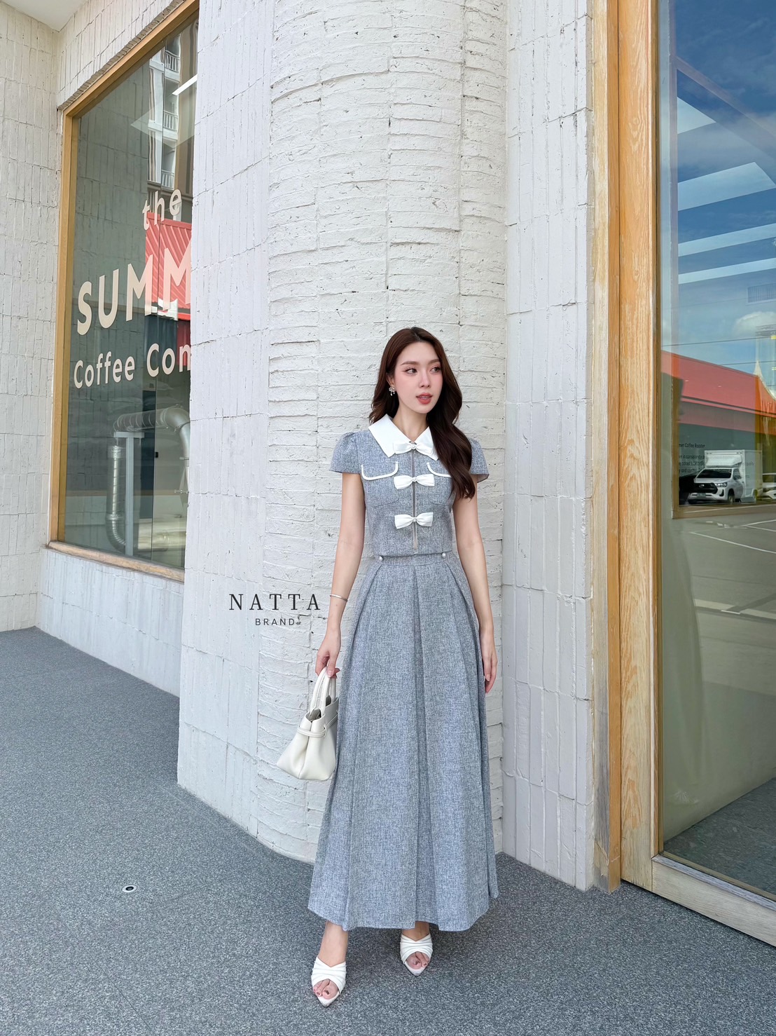 ชุดเซทแฟชั่น ชุด Set ผ้าทวิตความหนากำลังดี เสื้อแต่งกระเป๋าด้านหน้าใช้งานได้จริง