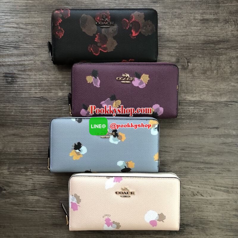 COACH Accordion Zip Wallet in Floral Print Coated Canvas กระเป๋าสตางค์ใบยาว เปิด-ปิดกระเป๋าด้วยซิปรอบ ด้านในมีช่องใส่บัตร ช่องใส่ธนบัตร และช่องซิปใส่เหรียญค่ะ ด้านหลังมีช่อง 1 ช่อง